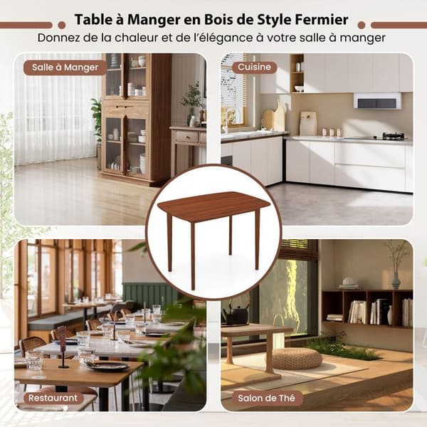 COSTWAY Rektangulær Spisebord 110 x 78 x 77 cm til 2-4 Personer - Solide Gummitræsfødder - Moderne Stil