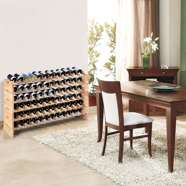 Vinhylde til 72 flasker i robust modulært fyrretræ 119 x 29 x 71,5 CM Naturlig