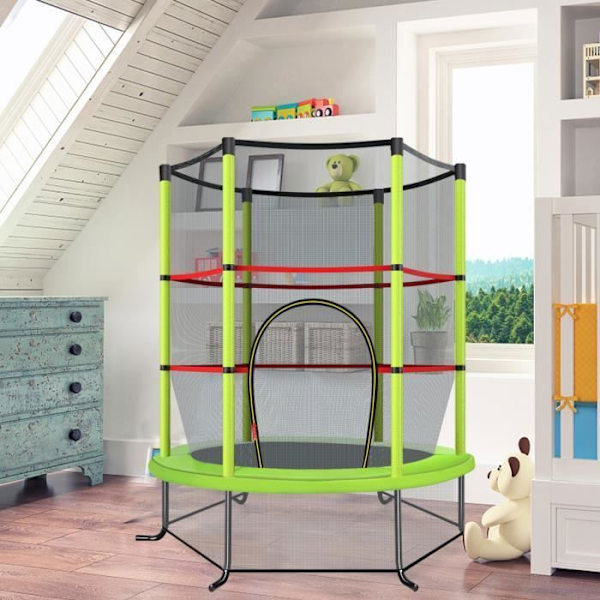 COSTWAY Trampolin til Børn med Sikkerhedsnet Ø165×1,91H CM-Med Lynlås-Inderamme-6 Polstrede Stolper-Last 45 kg-Grøn