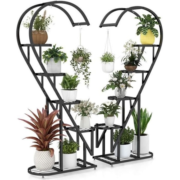 COSTWAY Sæt af 2 Metalplanteholdere - Krog, Halvmåneformet Blomsterhylde - Stue, Balkon - Sort Svart