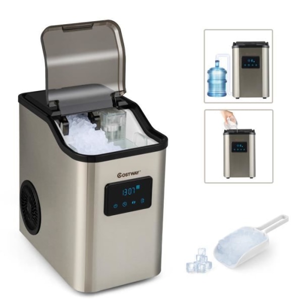 COSTWAY Nugget Ice Maker 24kg/Dag 180W 2,5L vattenpåfyllning 2-vägs självrengörande LED Touch Control 24H Timer
