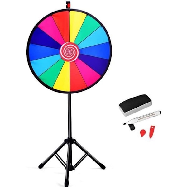 COSTWAY Fortune Wheel of Fortune 24'' på stativ (Dia.: 61cm), 14 spår, prishjul justerbar höjd, raderbar penna, mjuk rotation Flerfärgad