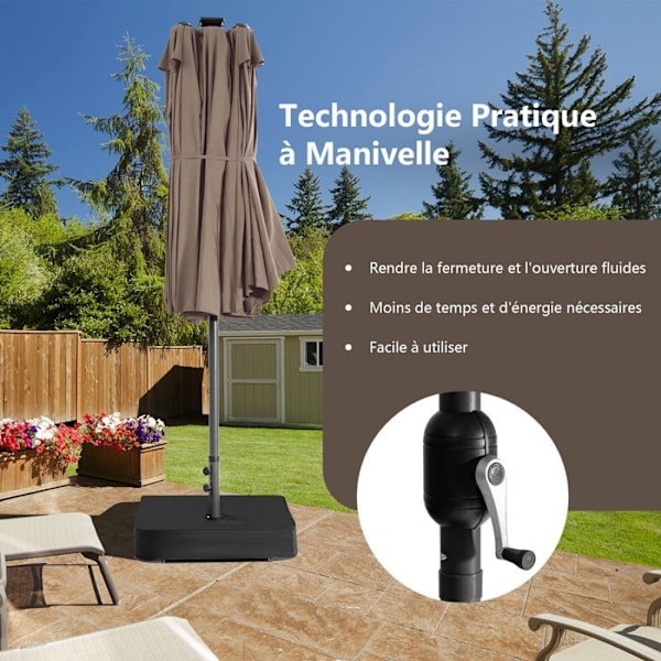 Parasol i Have XXL 48 LED - COSTWAY - 470 x 280 x 246 cm - Base og Sandpose - Solpanel - Firkantet Brun