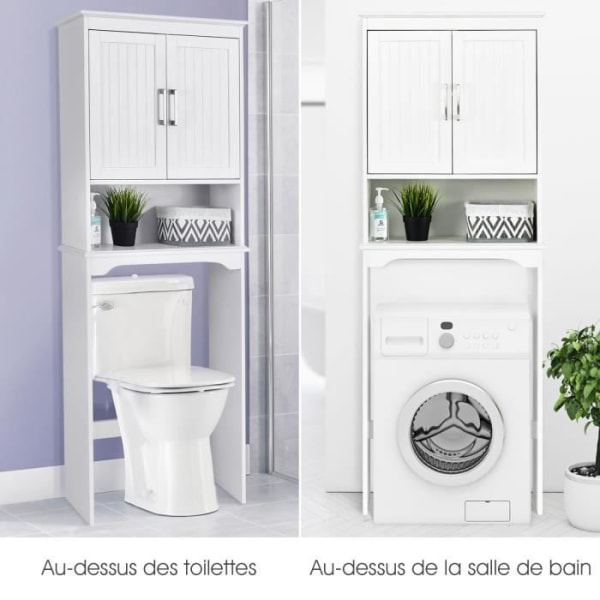 COSTWAY WC-skåp över toaletten med 3 hyllor för badrumsförvaring Modern Vit 63 x 23 x 168 CM Vit