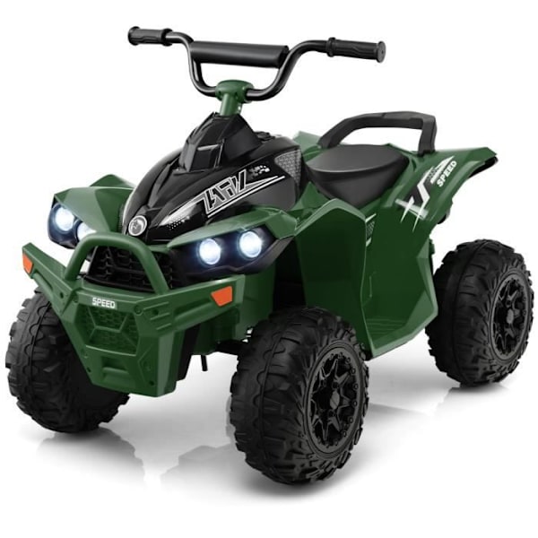 COSTWAY Electric Quad lapsille 12V7Ah, LED, Musiikki, Torvi, Leveät pyörät, Lapsille 3-8 V., 96 x 58 x 70 cm, Vihreä