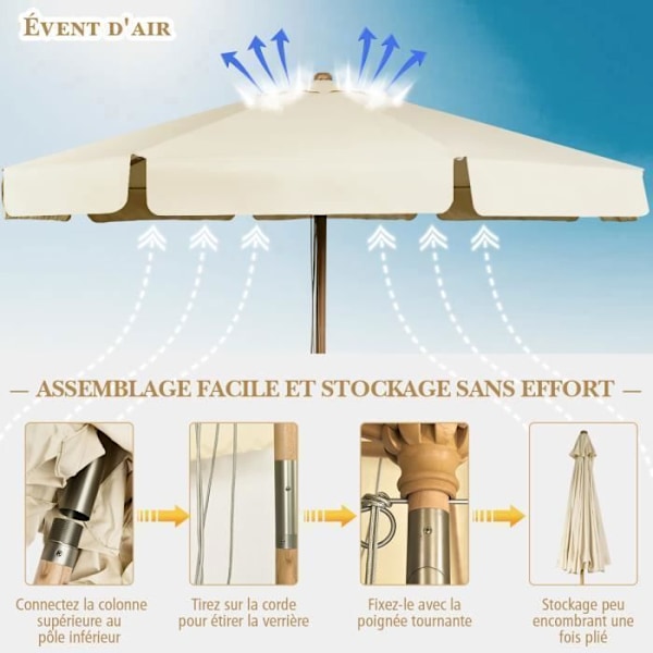 COSTWAY Parasoll för tippbar terrass Dia.3M med anti-UV-vev, solskydd Vattentät polyesterduk Beige Beige