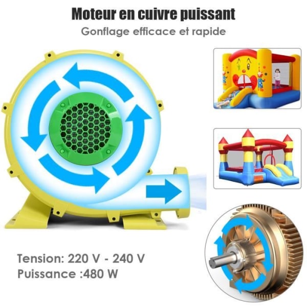 COSTWAY elektrisk blæser med 480W motor til hoppeborg og grill Gul blæser oppustelig pumpe Gul