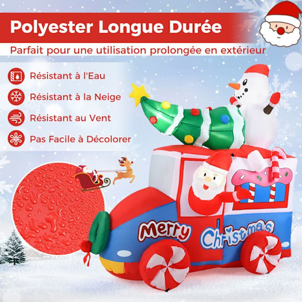 COSTWAY 70" uppblåsbar jultomte på bil, uppblåsbar dekoration med snögubbe, julgran och krans, 5 LED