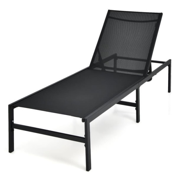 COSTWAY Liggande solstol Trädgårdsstol 5-positions justerbart ryggstöd, för pool, strand, uteplats, belastning 150 kg, svart