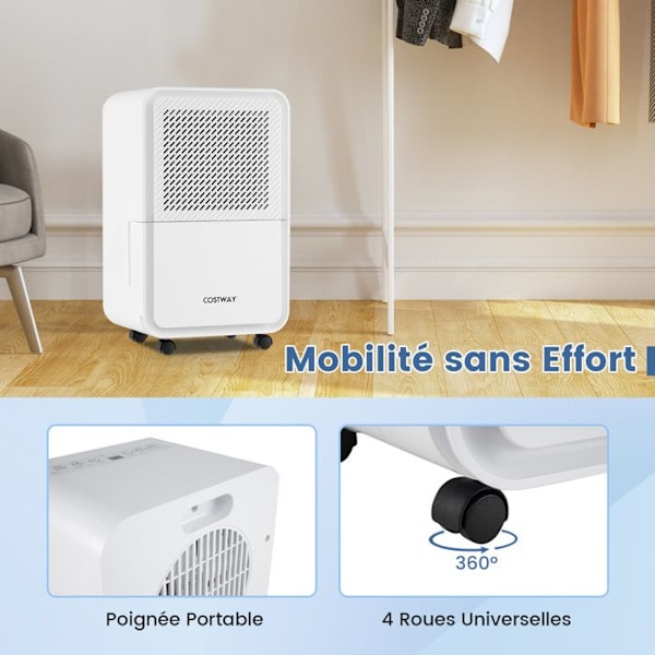 Affugter 15 L/Dag COSTWAY-20 M²-4 Tilstande-Timer 24 T-Bluetooth LED-Kontinuerlig/Manuel Tømning-Automatisk Tøfrsning