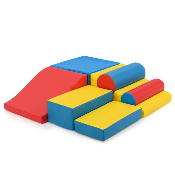 7 PCS Byggelegetøj COSTWAY-i skum til småbørn-Krog- og løkkeforbindelser-Manipulationsspil til kravle-Coloreret