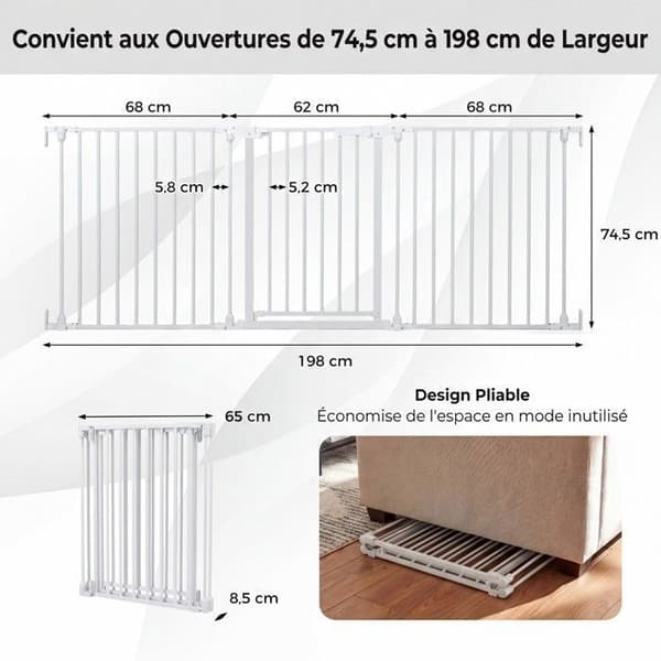 Säkerhetsbarriär för barn COSTWAY Eldstadsskydd - 198 CM - 8 Fällbara Paneler - Låsbart - Lätt att Montera - Vit