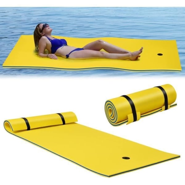 COSTWAY Roll-up flydende skummåtte 220 x 90 cm med integreret pude 3 anti-rivningstykkelser til swimmingpool Strand Gul