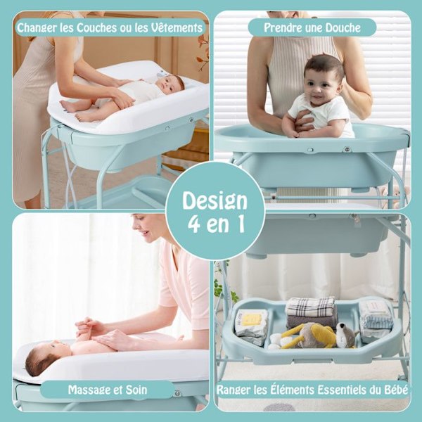 COSTWAY Babyskif til ænding-Bad 20L 4 i 1 Folder 4 Hjul, Slange 1m, Opbevaringsbakke PVC Vandtæt Hynde 35Kg Blå