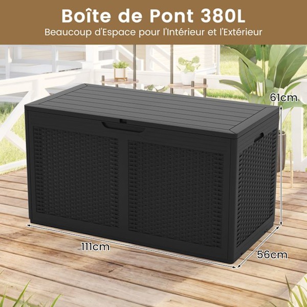 COSTWAY Förvaringslåda med Hjul för Utomhusbruk - 380 L - i PP-resin Låsbart Lock Svart