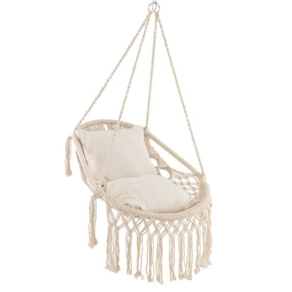COSTWAY hängande fåtölj stol Hängmatta i polyester bomull - last 150 kg - 2 kuddar, rep, hängande kedja - beige