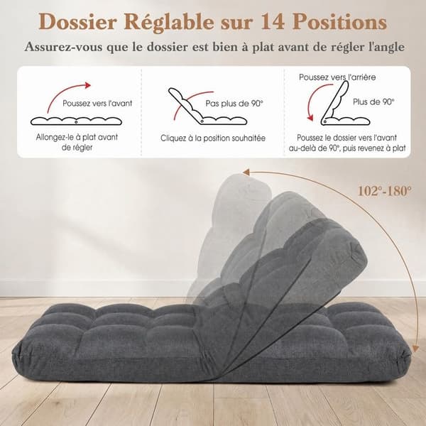 COSTWAY Fällbar Stol 14 Positioner Stålram Belastning 160 kg Skum Polyester Fällbar Praktisk Vardagsrum Sovrum Kontor Grå