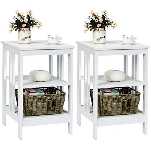 COSTWAY Sæt med 2 3-lags sengebord, enkelt og moderne sidebord, til soveværelse, stue 40x40x61CM Hvid
