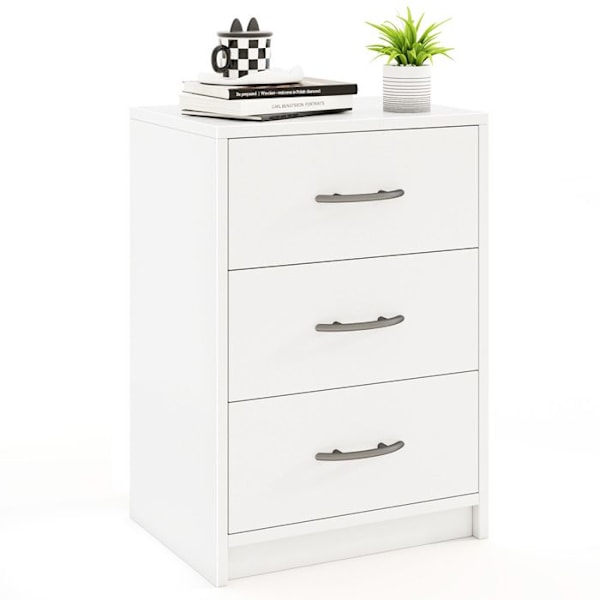 COSTWAY sengebord med 3 skuffer, 38,5 x 28 x 54 cm, sidebord til soveværelse, stue, kontor, hvid Vit