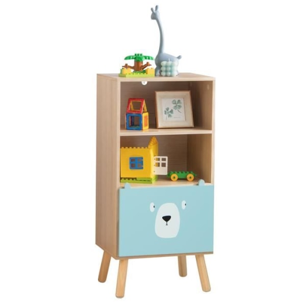 COSTWAY Träbokhylla för barn med låda, 3-vånings leksaksförvaringshylla, 40,5 x 29 x 85 cm