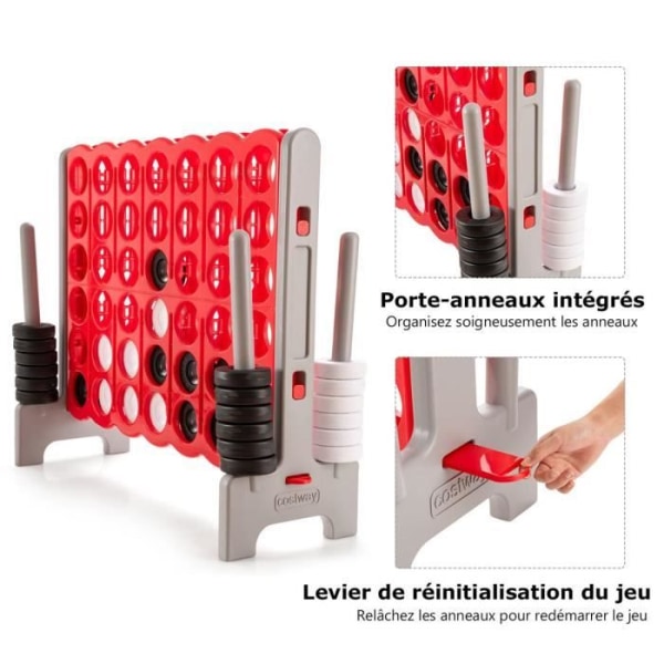 COSTWAY Giant Power 4 i rad-spel med 42 ringar och återställningskontroll för familjer online inomhus/utomhus Rött och grått