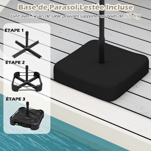 Parasol Double de Jardin 470x285cm Rektangulær - COSTWAY - Basis og 2 Sandposer inkluderet - 12 robuste spiler - Terrasse - Brun