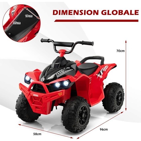 COSTWAY Elektrisk Quad til børn 12V7Ah, LED, musik, horn, brede hjul, til børn 3 til 8 år, 96 x 58 x 70 cm, rød