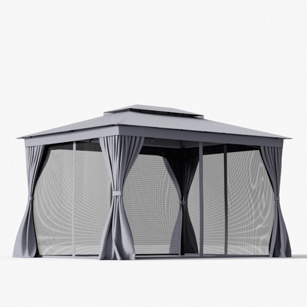 COSTWAY Havepavillon 397 x 296 cm med myggenet, receptionstelt med tag i to niveauer UV-beskyttelse, grå