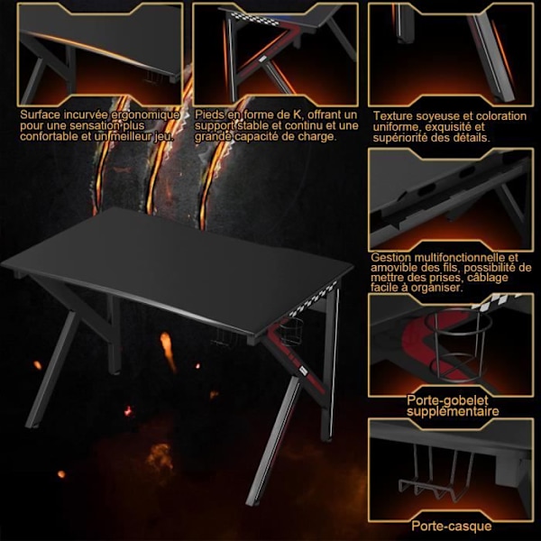 COSTWAY Gaming Skrivebord Computerbord 115 x 75 x 76 CM med stabil kopholder K Robust stålstel Sort