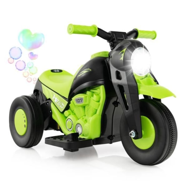 COSTWAY 6V elektrisk motorcykel för barn med bubbelmaskin - 3 hjul, skoter med horn, musik och lampor, 3+, grön