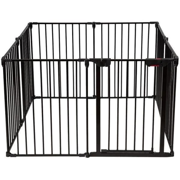 COSTWAY Børnesikring - Pejsesikring 500 cm - 8 Foldbare Paneler - Låsesystem - Nem Montering - Sort Svart
