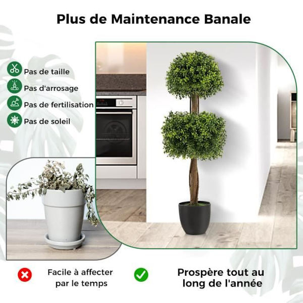 COSTWAY 100 cm konstgjord buxbom Topiary-träd med 2 bollar, cementfylld plastkruka, UV-beständig, för hemmet