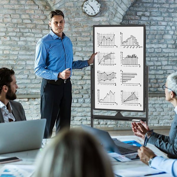 COSTWAY magnetisk skrivtavla 60 x 90 cm Dubbelsidig vändbar torrradering 2 justerbar höjd 4 mobila hjul Svart