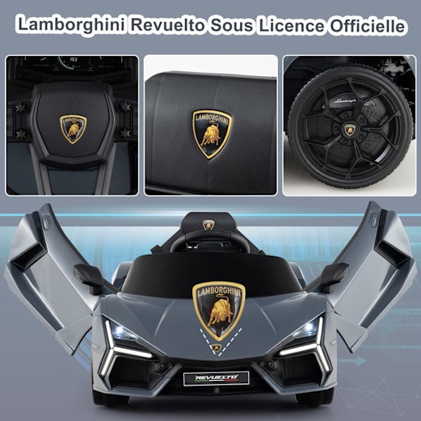 Lamborghini Elbil 12V/4,5 Ah til Børn 3-8 År, Fjernbetjening 2.4G, 2 Motorer, MP3, USB, TF, Radio, Grå Historie