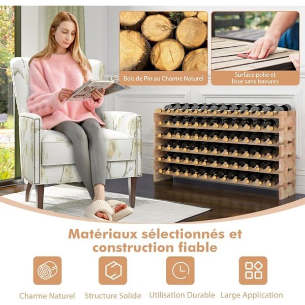 Vinhylde til 72 flasker i robust modulært fyrretræ 119 x 29 x 71,5 CM Naturlig