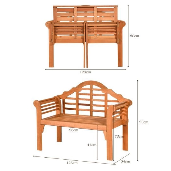 COSTWAY Sammenfoldelig Eucalyptus træ havebænk 2 pers. 123x54x96CM udendørs havebænk til terrasse, gårdhave, balkon