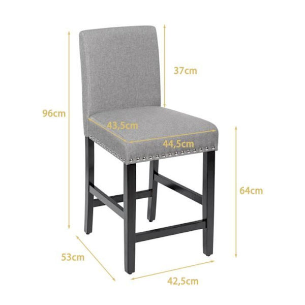 COSTWAY Set med 2 st stoppade tygstolar, låg rygg och bred sits, 44,5 x 53 x 96 cm, maxbelastning 150 kg, för kök grå