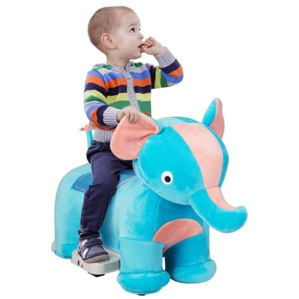 COSTWAY Plyschelefant för elbil för barn med musik, sidopedal och halkfritt styre, last 25 kg, 3 år+