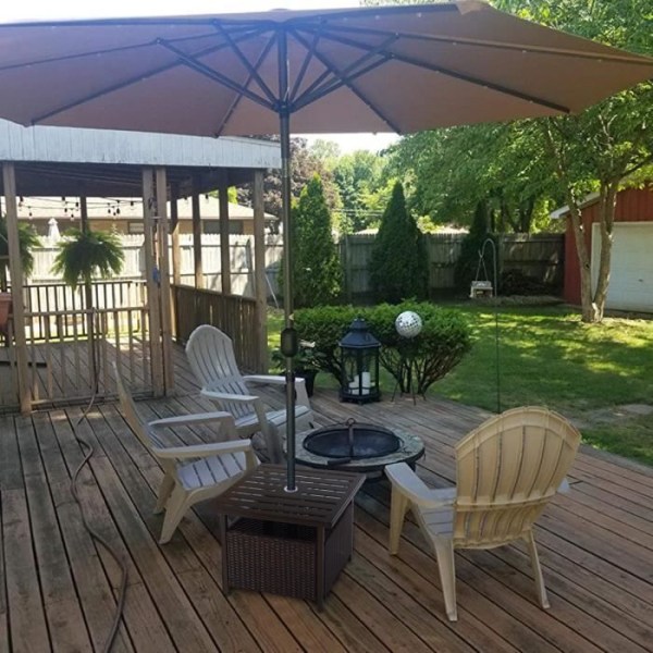 COSTWAY fyrkantigt soffbord i rotting, med parasollhål, rostsäker metallram, perfekt för balkong, trädgård, 55,5 x 55,