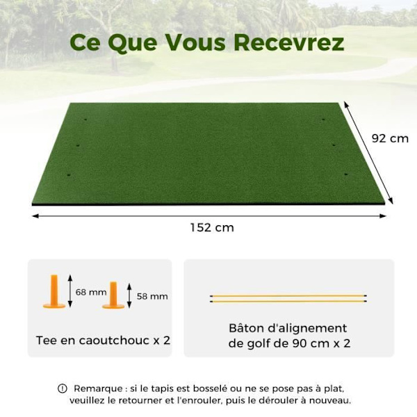 COSTWAY golfträningsmatta 153 x 92 x 2,5 cm med 2 tee-positioner och 2 inriktningsstavar 6 förborrade tee-hål