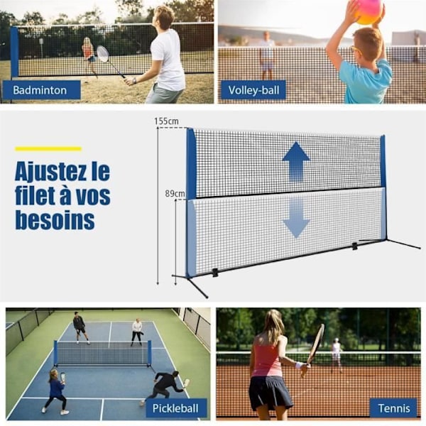 COSTWAY Bärbar Badmintonnät - Höjdjusterbar - Lätt att montera - Förvaringsväska - 2 fjädrar