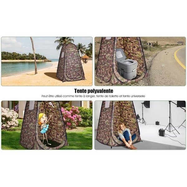 Kannettava pop-up camping suihkuteltta-COSTWAY-120x120x190cm-1 henkilö-valmistettu polyesteristä - kantolaukku - 4 naulaa mukana - naamioitu Kamouflage