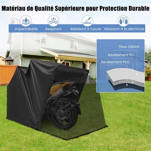 COSTWAY Motorcykelbeskyttelse-342 x 137 x 193 cm-Oxford Vandsædigt Stof-Metalramme-2 Rulbare Meshvinduer-Cykler