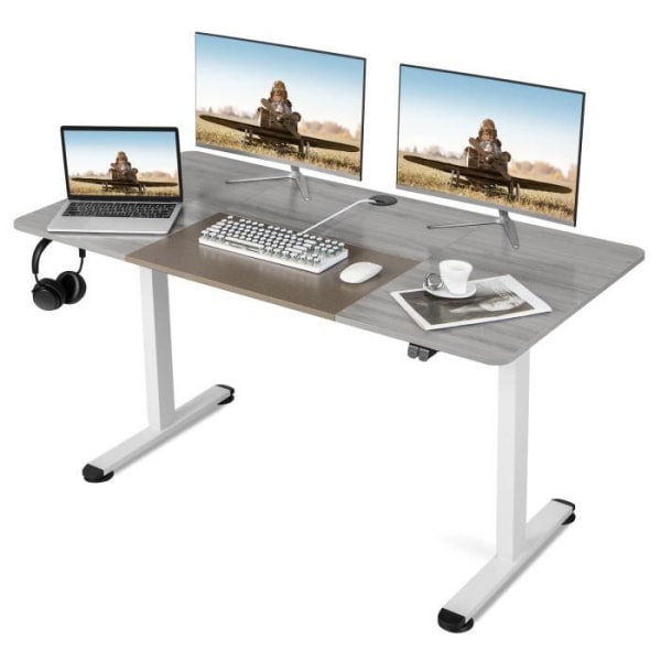 COSTWAY Elektriskt sitt-stående skrivbord, 140 x 70 x 72-116 cm, höjdjusterbart bord, Enkelmotor, Grå