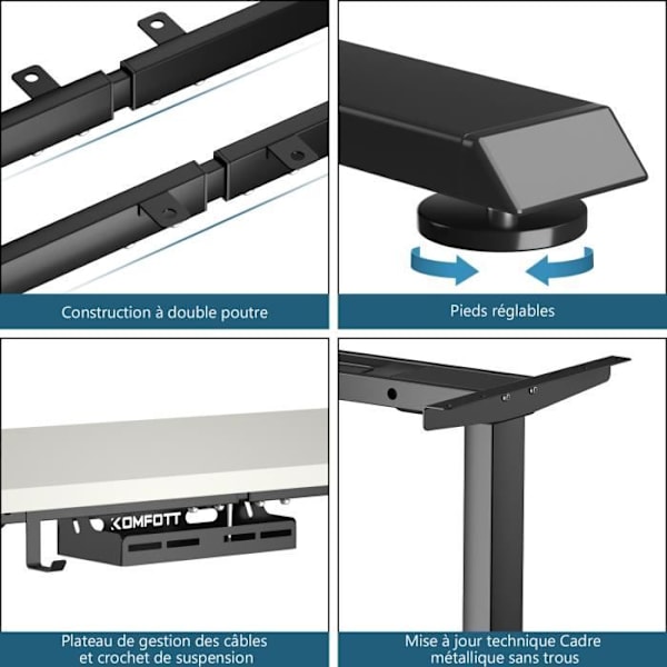 COSTWAY ELECTRIC SIT-STAND TYÖPÖYTÄ - 2 moottoria - Säädettävä korkeus (70-120 cm) ja leveys (109-151 cm) Alle 50 dB Musta Svart