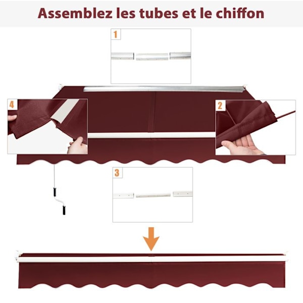 COSTWAY Butik Banne Auvent Retractable Manuel 245x200CM Justerbar Vinkel 40°-100° uden Borerring til Vindue/Balkon/Have Rød