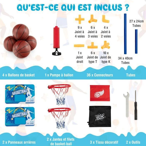 COSTWAY Basketball Arcade Spil med Dobbelt Shootout og Basketball Hoop 4 Bolde og 1 Inflator Pump Returrampe