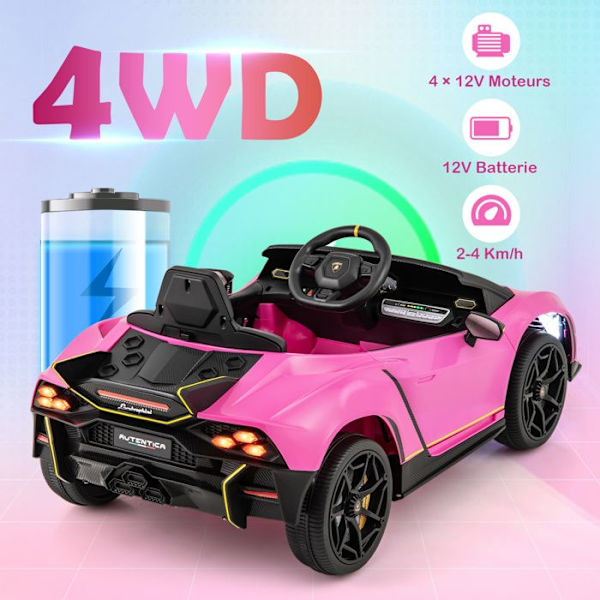 Lamborghini COSTWAY licensierad barnbil, 4-hjulsdrift & fjärrkontroll & lampor 3 hastigheter 114,5 x 64 x 45,5 CM Rosa
