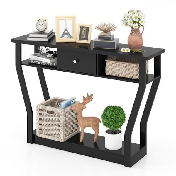COSTWAY konsolbord med 1 skuffe og 2 opbevaringsrum, Country Style, Sort Svart