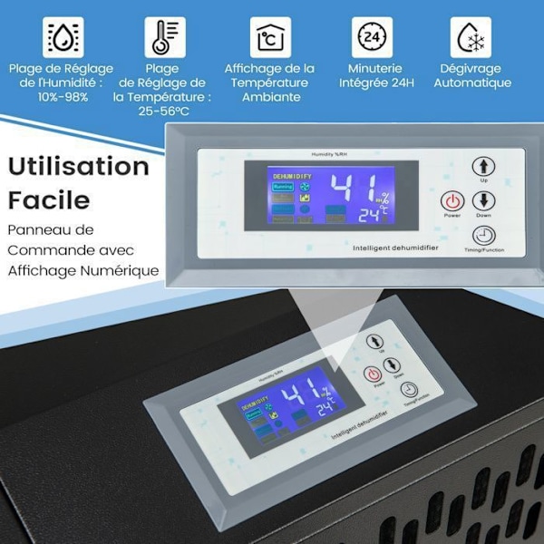 Professionell Avfuktare COSTWAY-118 L-Timer 24 H-Maximal täckning 790 m²-Automatiskt avfrostning-Auto-dränering-Kontrollpanel-Svart